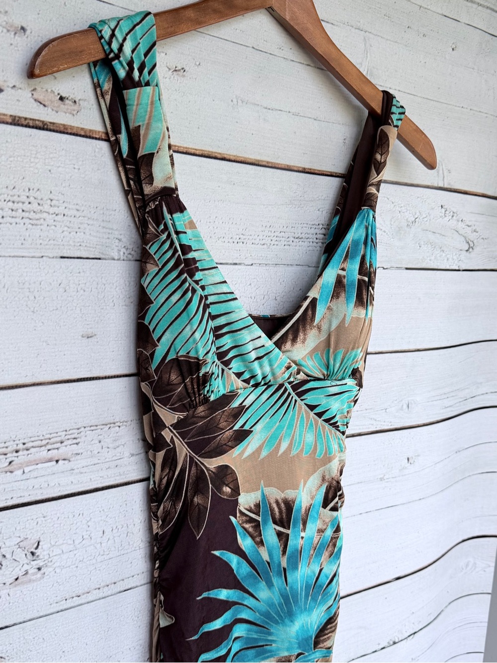 NWT Vintage Y2K Mary L. Couture Tropical Palm Leaf Ruched Dress - Size 8 - Picture 4 of 6